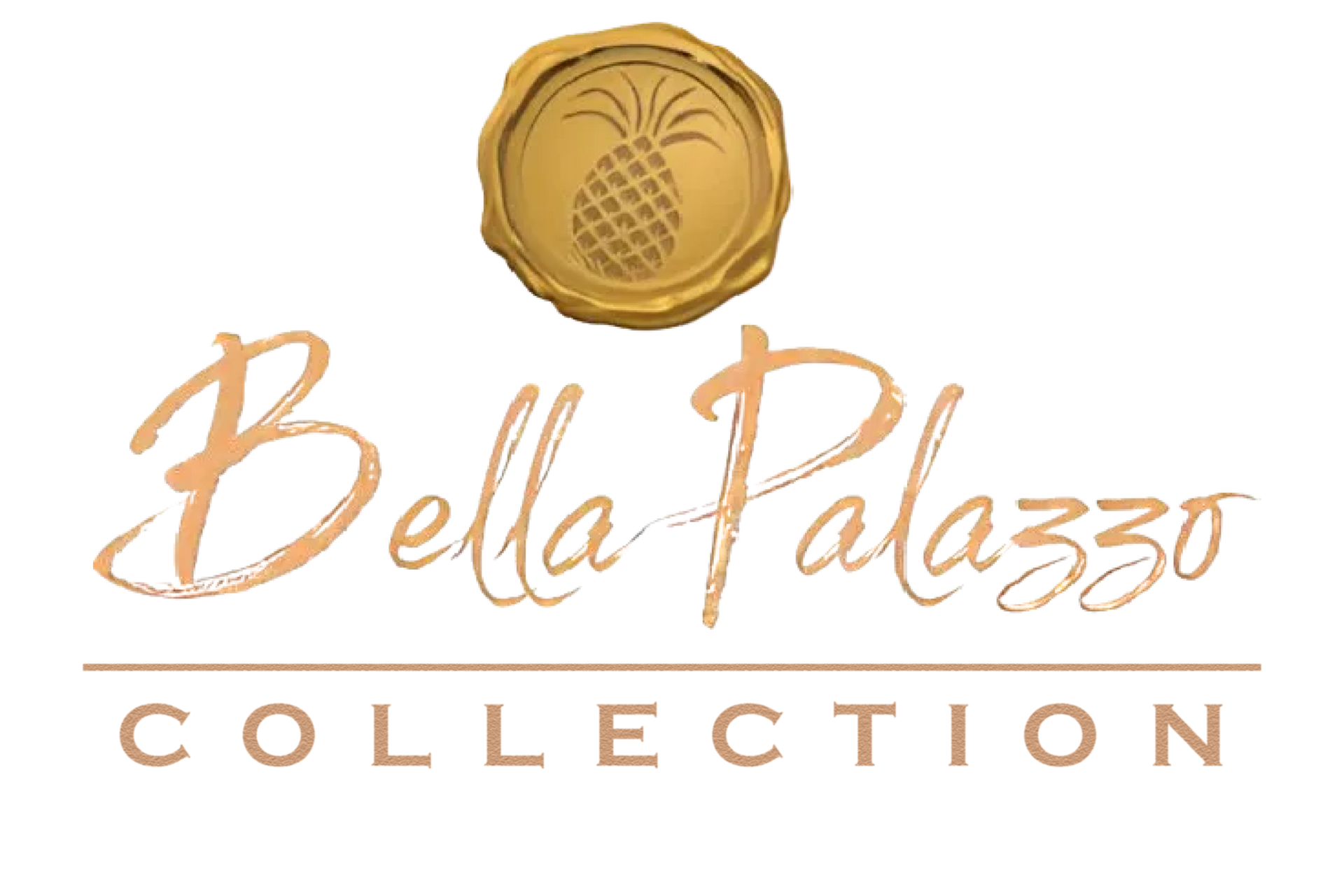 Bella Palazzo Collection logo in gold and brown with a stylized pineapple emblem