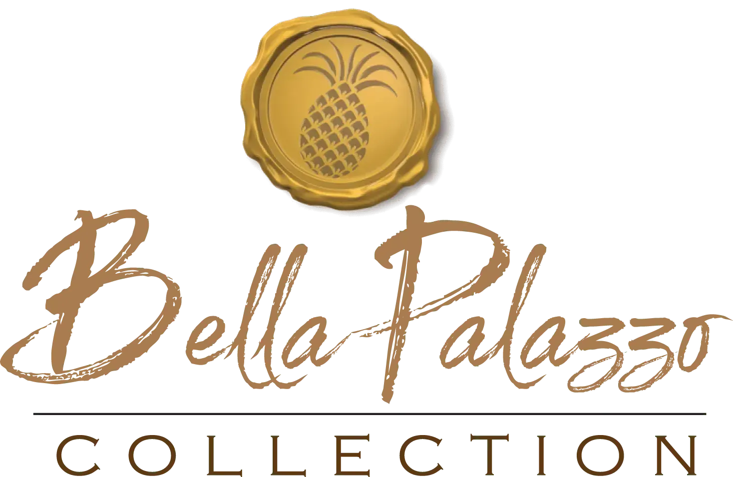 Bella Palazzo Collection logo in gold and brown with a stylized pineapple emblem