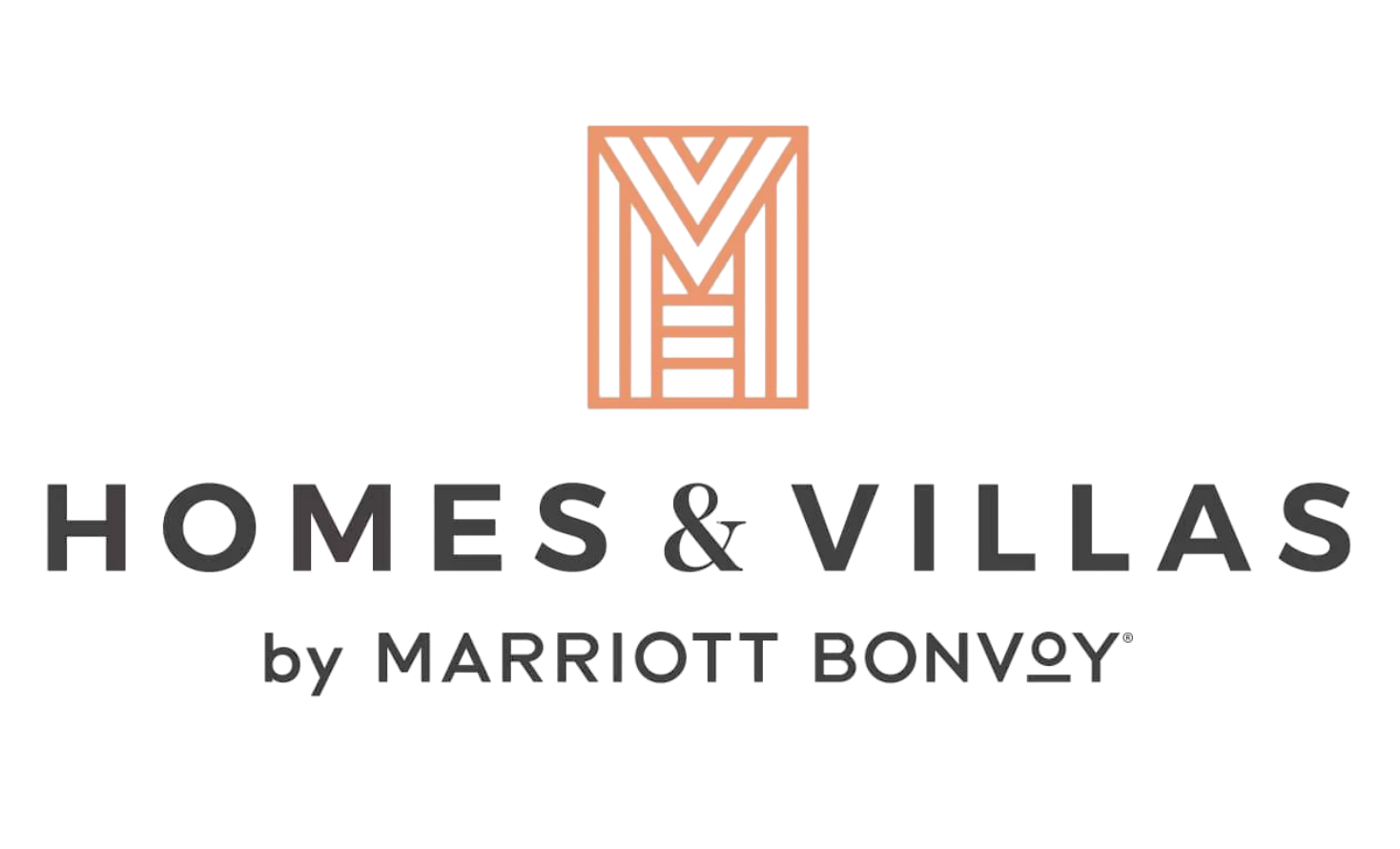 Homes & Villas by Marriott Bonvoy logo with orange geometric icon and gray text on white background