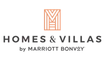 Homes & Villas by Marriott Bonvoy logo with orange geometric icon and gray text on white background