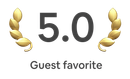 5.0 guest favorite badge with gold laurel icons on both sides