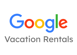 Google Vacation Rentals logo with multicolored Google text and gray subtitle