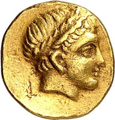 Eine Goldmünze mit dem Kopf eines Mannes darauf