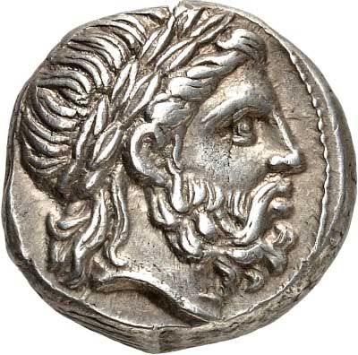 Eine Silbermünze mit dem Kopf eines Mannes darauf