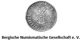 Ein Schwarzweißfoto einer Münze mit den Worten „Bergische Numismatische Gesellschaft e.V.“ darunter.