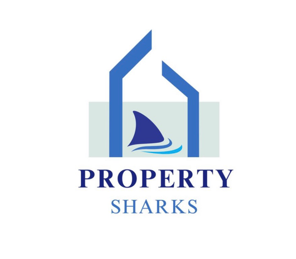 Property Sharks logo with blue house outline and sailboat over light gray background