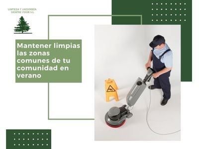 Una persona limpia un suelo blanco con una pulidora industrial. El texto dice: 