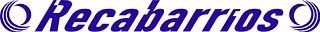 Recabarrios, un logo azul oscuro con remolinos estilizados en los bordes.