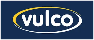 Logotipo de Vulco en letras blancas, dentro de un óvalo amarillo y blanco sobre fondo azul oscuro.