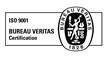 Un logotipo en blanco y negro para la certificación Bureau Veritas.