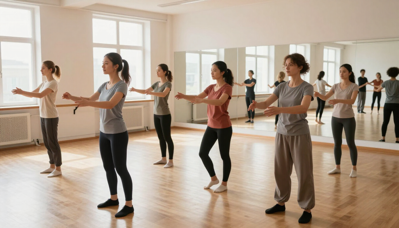Alumnas en clase de expresión corporal y presencia escénica en Granada
