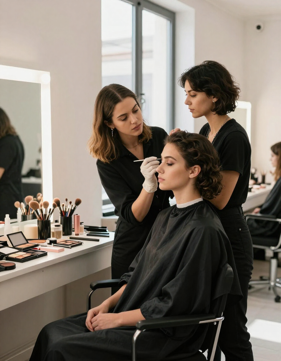Alumna recibiendo formación en maquillaje profesional para pasarela en Granada
