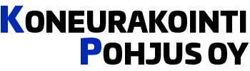 Koneurakointi Pohjus Oy:n logo. Kirjaimet "K" ja "P" ovat sinisi&auml;, loput mustia.