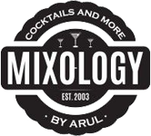 Das Logo für Mixology by Arul ist schwarz-weiß und trägt die Aufschrift „Cocktails and More“.