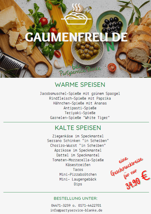 Eine Speisekarte für ein Restaurant mit einem hölzernen Schneidebrett und Gemüse darauf.