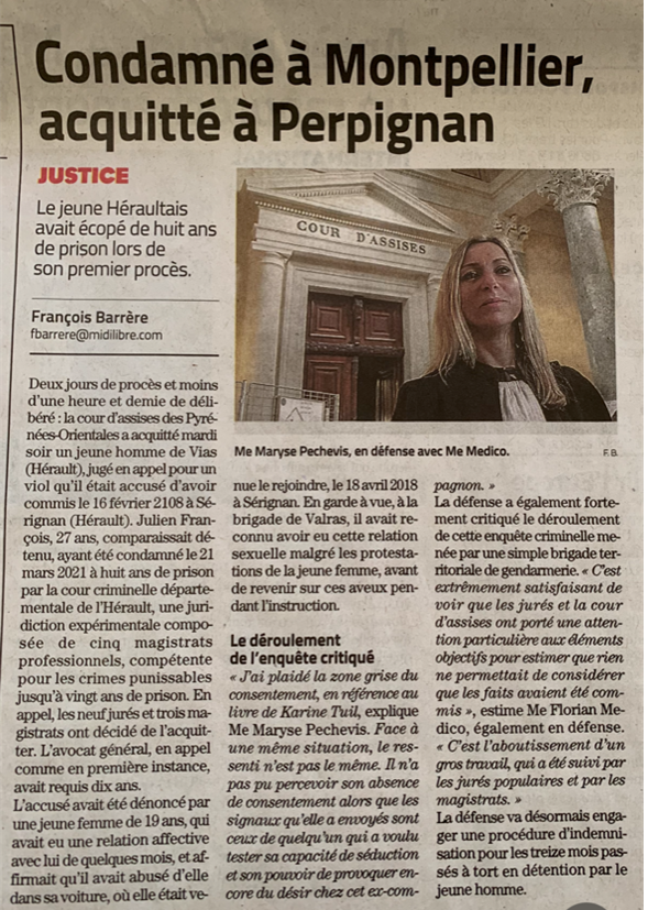 Article « Condamné à Montpellier, acquitté à Perpignan »