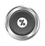 Botón con borde plateado y centro oscuro que muestra un símbolo de porcentaje.