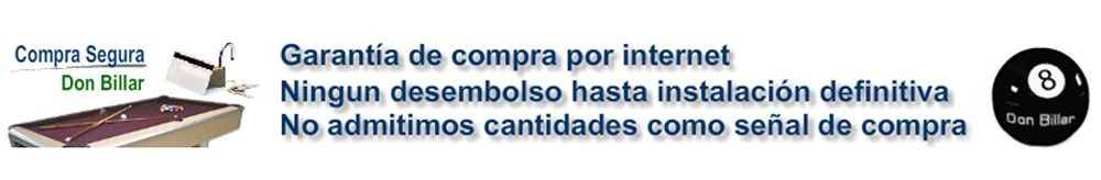 Anuncio de Don Billiards, destacando la garantía de compra en línea, sin pago por adelantado hasta la instalación final y sin depósitos de compra.