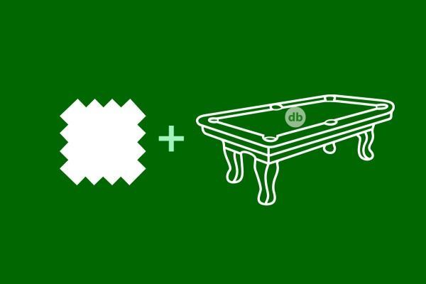 Una muestra de tela blanca más una mesa de billar sobre un fondo verde.