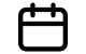 Icono de calendario, un contorno negro simple de un calendario con dos líneas pequeñas en la parte superior.