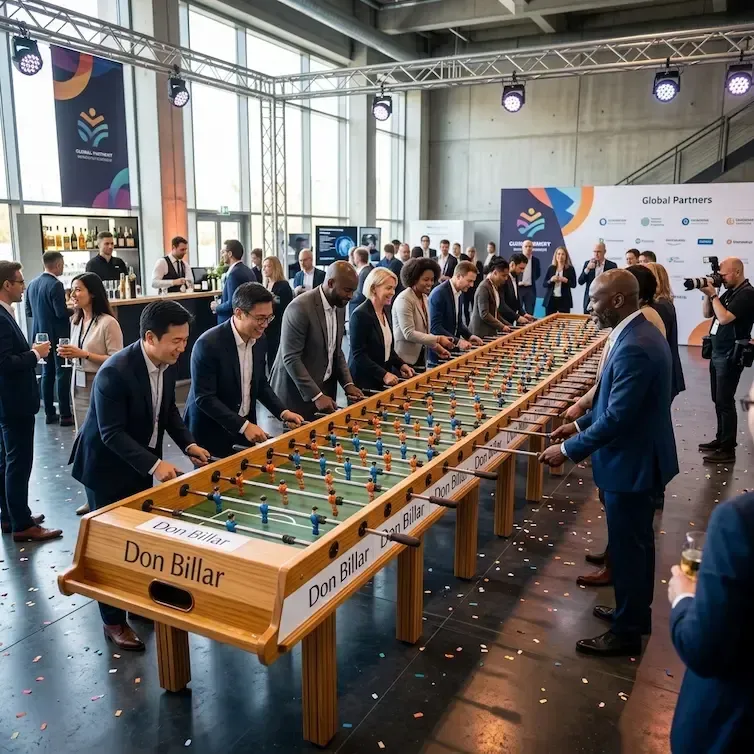 Alquiler de futbolín gigante personalizado para eventos de empresa y stands en Madrid