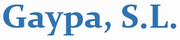 Un logotipo azul para gaypa sl sobre un fondo blanco