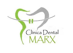 Logotipo de Cl&iacute;nica Dental MARX con un diente estilizado en verde y gris y una l&iacute;nea de hilo dental.