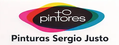 Logo de Pinturas Sergio Justo con &oacute;valo multicolor y texto &ldquo;pintores&rdquo; y &ldquo;Pinturas Sergio Justo&rdquo;