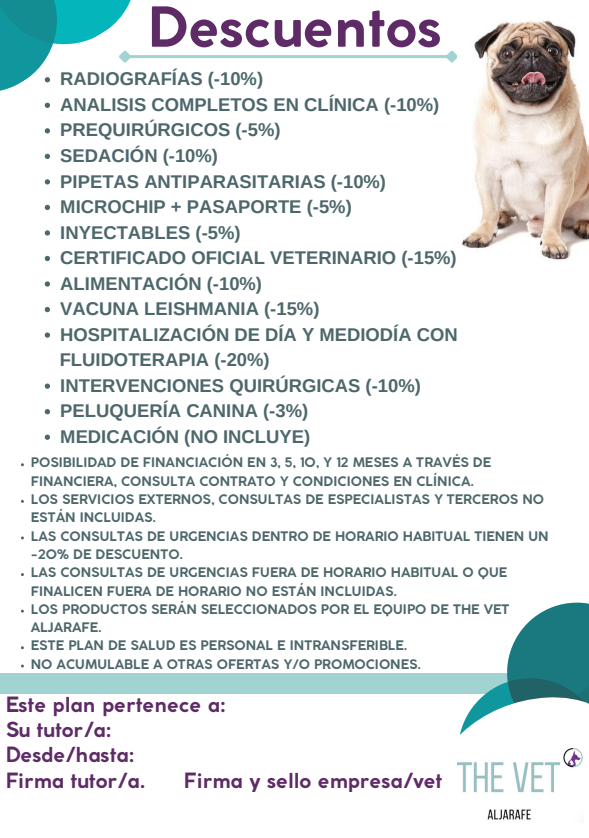 Folleto: descuentos en planes de salud para mascotas