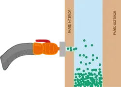 Un diagrama de una aspiradora rociando agua sobre una pared.