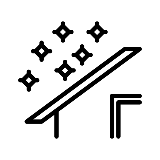 Ein schwarz-weißes Symbol eines Tisches, aus dem Diamanten herausragen.