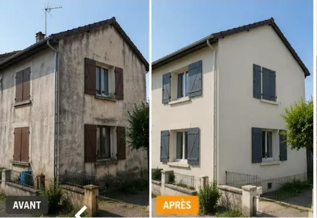 Une façade en brique qui se fait nettoyer