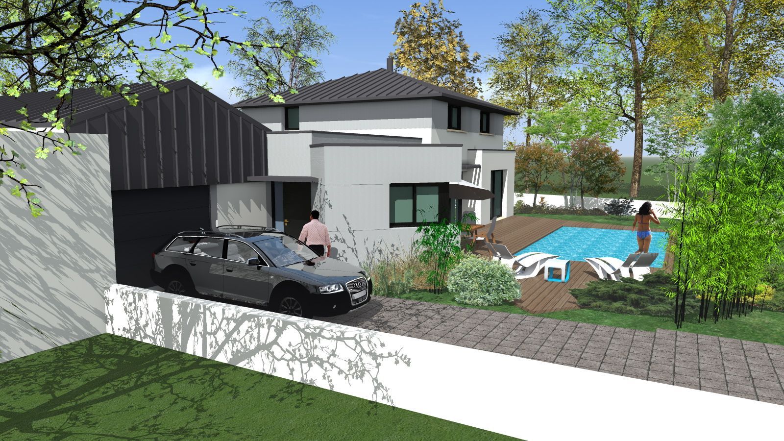 Maison moderne avec garage et piscine