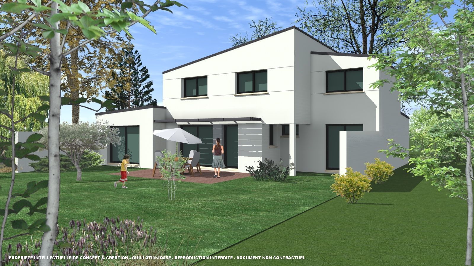 Maison moderne avec une toiture penchée