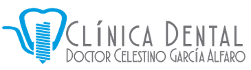 Logotipo de la Cl&iacute;nica Dental Doctor Celestino Garc&iacute;a Alfaro con icono de diente azul y texto gris