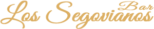 Logotipo con letras doradas que dice &ldquo;Los Segovianos Bar&rdquo; sobre un fondo blanco.