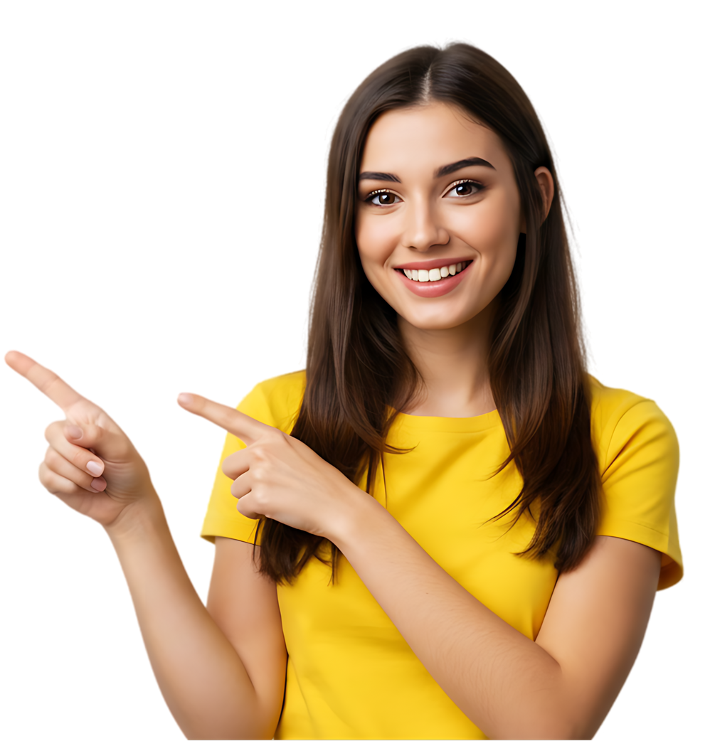 Femme avec un tee-shirt jaune avec ses deux index levés
