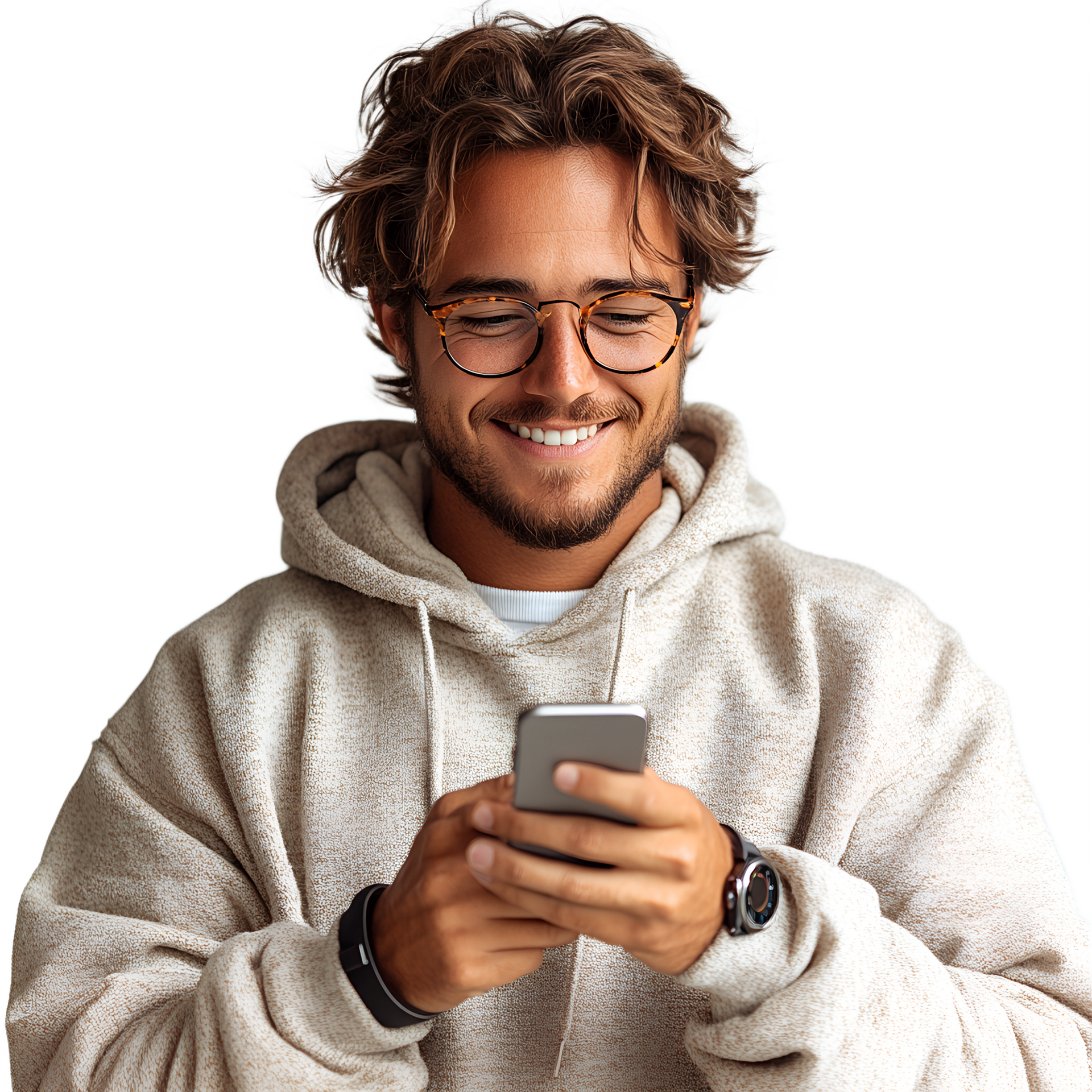 Homme avec des lunettes regardant son téléphone portable