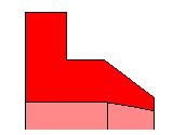 Ein roter Block mit einer diagonalen Linie durch ihn hindurch auf weißem Hintergrund.