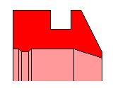 Ein roter Block mit einem Loch in der Mitte auf weißem Hintergrund.