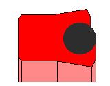 Ein roter Block mit einem schwarzen Kreis in der Mitte auf weißem Hintergrund.