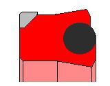 Ein rotes Objekt mit einem schwarzen Kreis in der Mitte auf weißem Hintergrund.
