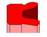 Ein roter Block mit einem Loch in der Mitte auf weißem Hintergrund.
