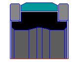 Eine Zeichnung einer Hydraulikdichtung mit einer blauen Gummidichtung.