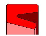 Ein rotes Quadrat mit einem Dreieck in der Mitte auf weißem Hintergrund.