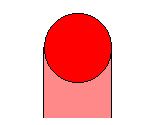Eine Pixelkunstzeichnung eines roten Kreises auf einem rosa Hintergrund.