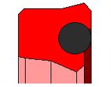 Ein rotes Quadrat mit einem schwarzen Kreis in der Mitte.