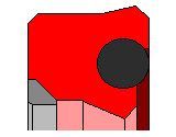 Ein rotes Quadrat mit einem schwarzen Kreis in der Mitte auf weißem Hintergrund.