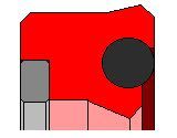 Ein rotes Quadrat mit einem schwarzen Kreis in der Mitte auf weißem Hintergrund.