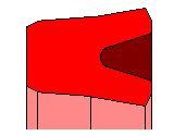 Ein roter Block mit einem Loch in der Mitte auf weißem Hintergrund.